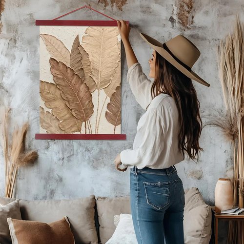 Artmag 2 Pack Magnetic Poster Hanger Frame, 20x28 20x30 20x26 Light Wood Wooden Magnet Canvas Artwork Print Dowel Poster Hangers Frames Hanging Kit (Mahogany, 20",2 Packs)