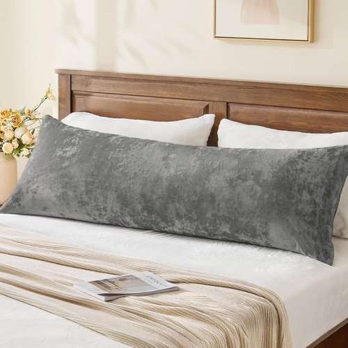 BEDELITE Velvet Body Pillow Cover - Soft & Plush 20x54 Zippered Pillowcase for Cozy Comfort (Gray)