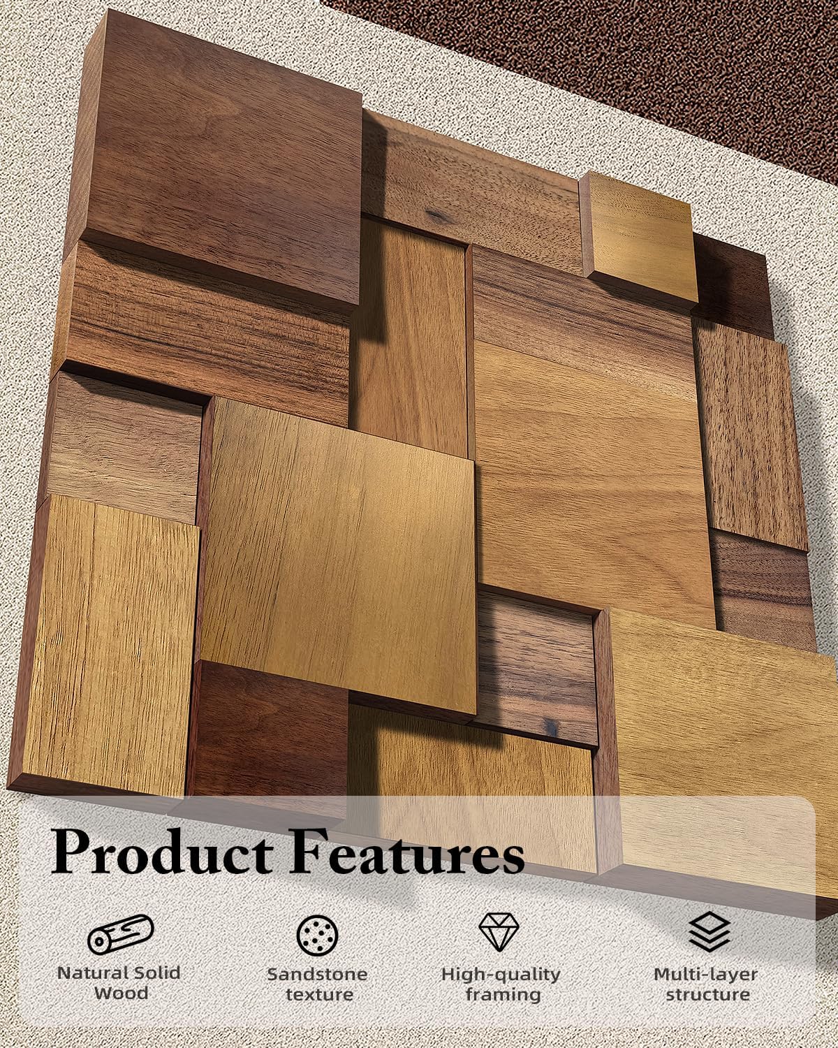 Azartslr 3D Abstract Textured Wall Art - Modern Brown Beige Sandstone Decor for Living Room & Bedroom