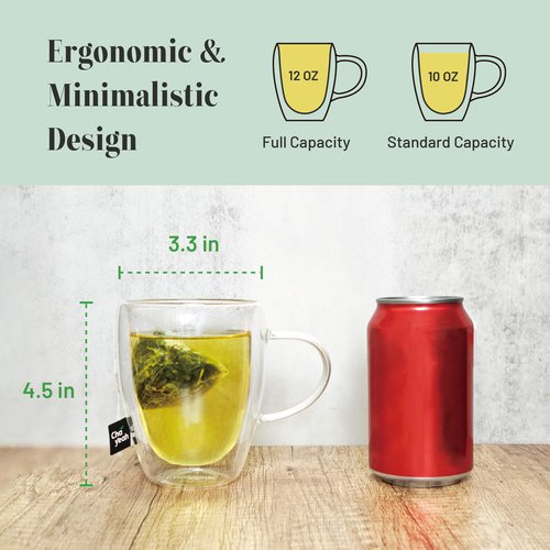 ChaYeah, Double Wall Glasses, 12 OZ Insulated Cups with Handle, Perfect for Tea, Coffee, Water, and More (Set of 2)