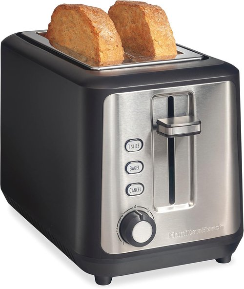 Hamilton Beach Gourmet 2-Slice Toaster - Extra Long & Wide Slots, 7 Browning Levels, Matte Black & Stainless Steel