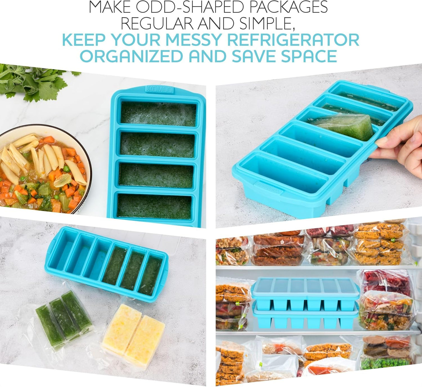 Skiennix 1/2 Cup Silicone Freezer Tray - 2-Pack Meal Prep Molds with Lid | Oven & Dishwasher Safe