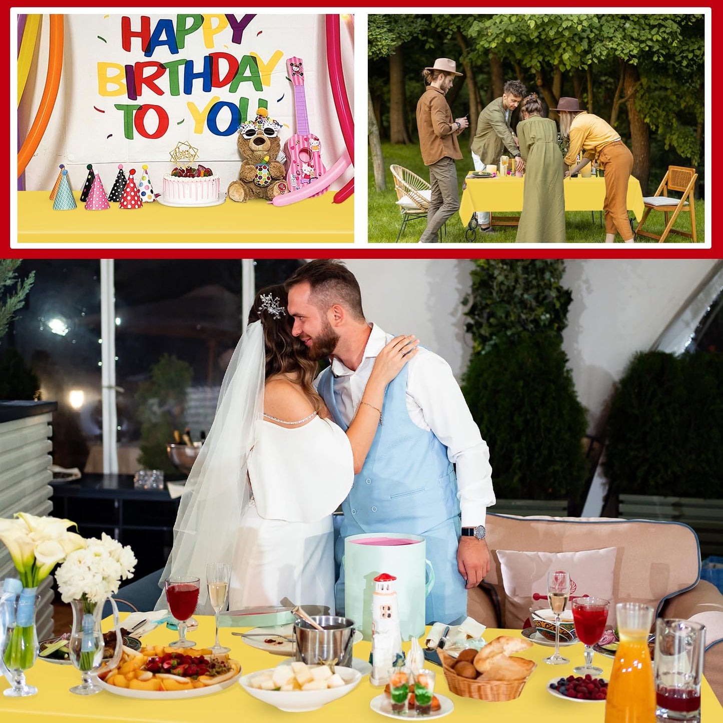 Xnluothsk 54 Inch x 200 Feet Yellow Plastic Tablecloth Roll Cut to Size Disposable Table Cover with Cutter Box Plastic Table Cloth for Party, Wedding, Birthday