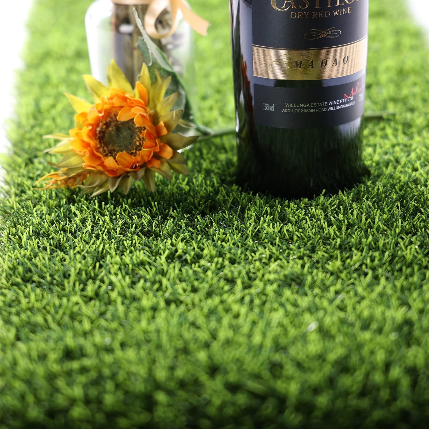 Kesfey 12 x 36 Inch Easter Artificial Grass Table Runners Washable Green Synthetic Home Decor Faux Table Runner Trimmable Green Artificial Tabletop Supplies For Golf Themed Party Dining Decorations