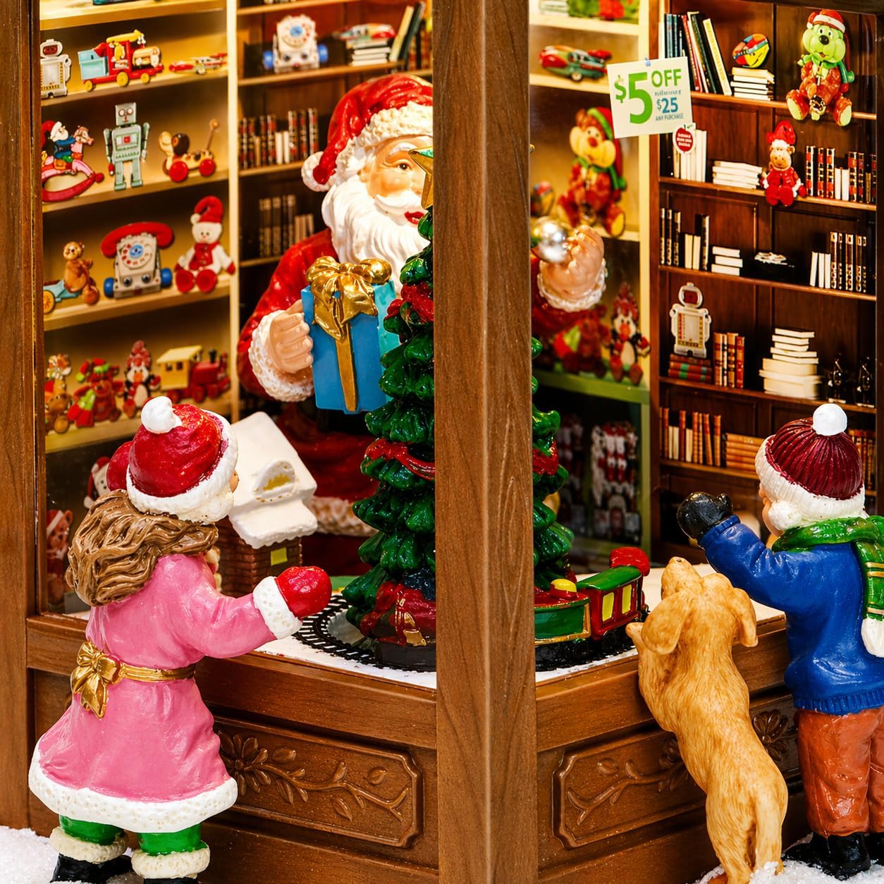 Moments In Time Lighted Santa’s Christmas Village Shop - LED Lights, Music & Animation - 8.8” Holiday Decoration