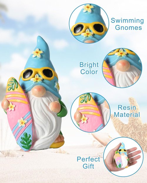iStatue Pool Gnomes - 2PCS Funny Hand-Painted Resin Statues | Beach Decor with Surfboard & Sunglasses
