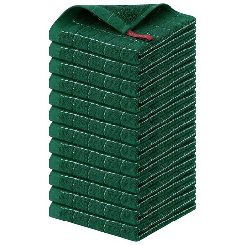 Homaxy 100% Cotton Terry Kitchen Dish Cloths, Ultra Soft and Absorbent Dish Towels for Kitchen, Perfect for Drying and Washing Dishes, 12 Pack, 12 x 12 Inches, Dark Green