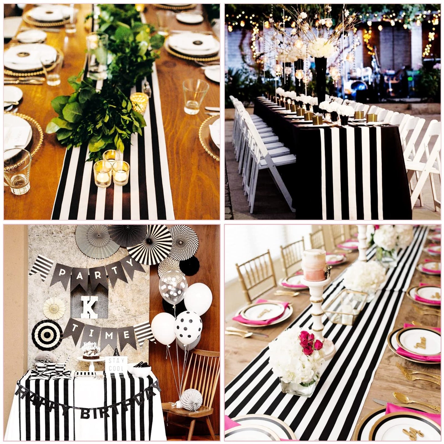 Lykoow 8 Pack Striped Table Runner Polyester Classic Black and White Striped Table Decor for Indoor Outdoor Events, Wedding, Birthday Parties, Banquets and Celebrations (12 x 72 Inch)