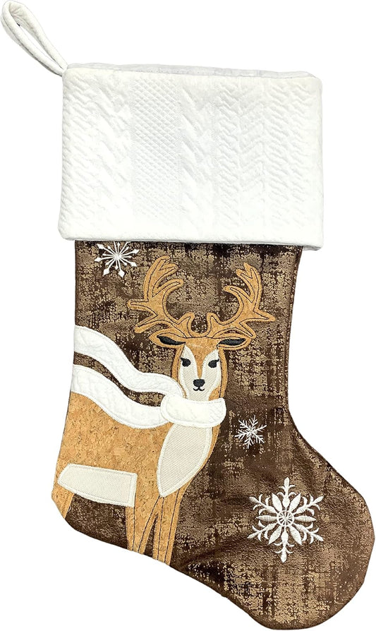 Wooden Reindeer Decoration with Scarf & Snowflake Stocking - 18"x11" Holiday Decor