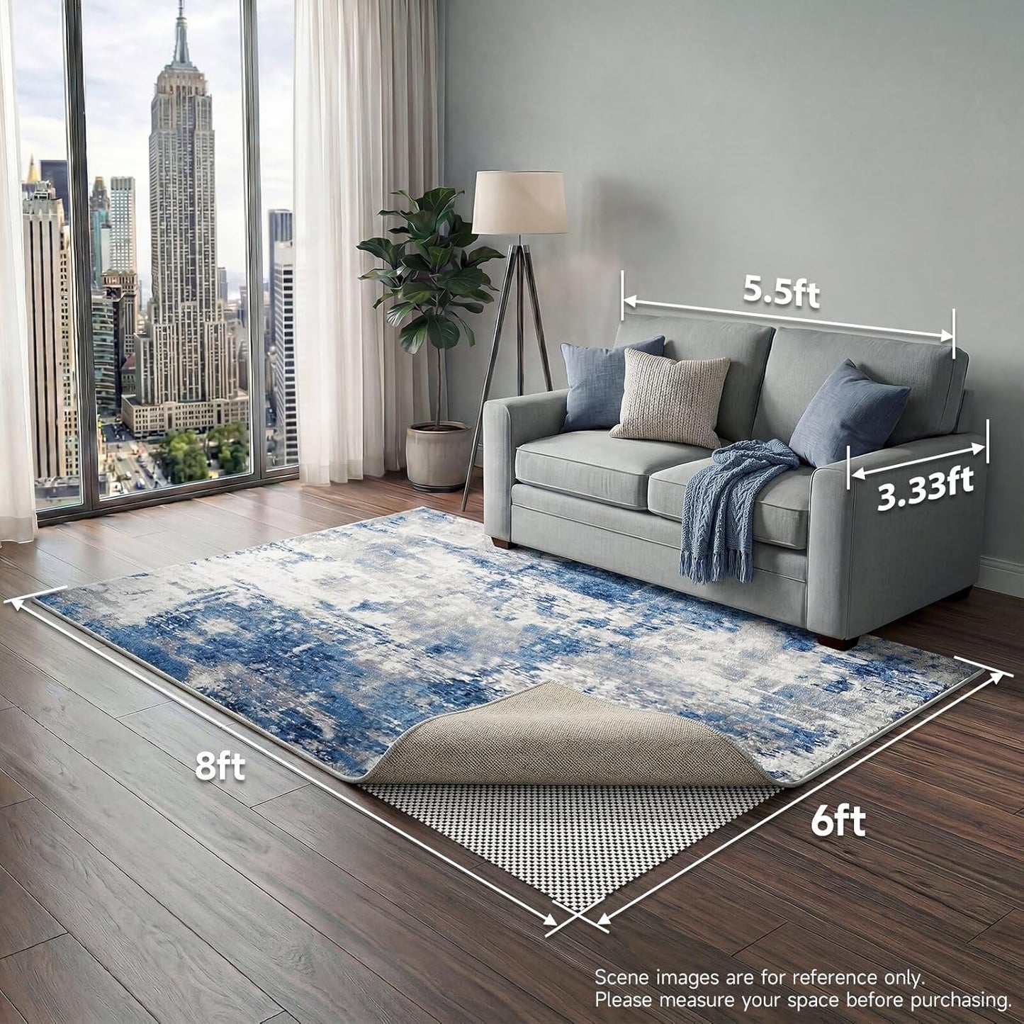 Veken Rug Pad Gripper - Non-Slip 6x8 Ft Rug Pad for Hardwood & Tile Floors | Thick Anti-Skid Mat