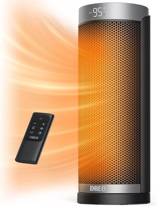 DREO Space Heater - 1500W PTC Ceramic Heater with Remote & 70° Oscillation | Fast, Safe, Portable for Large Rooms