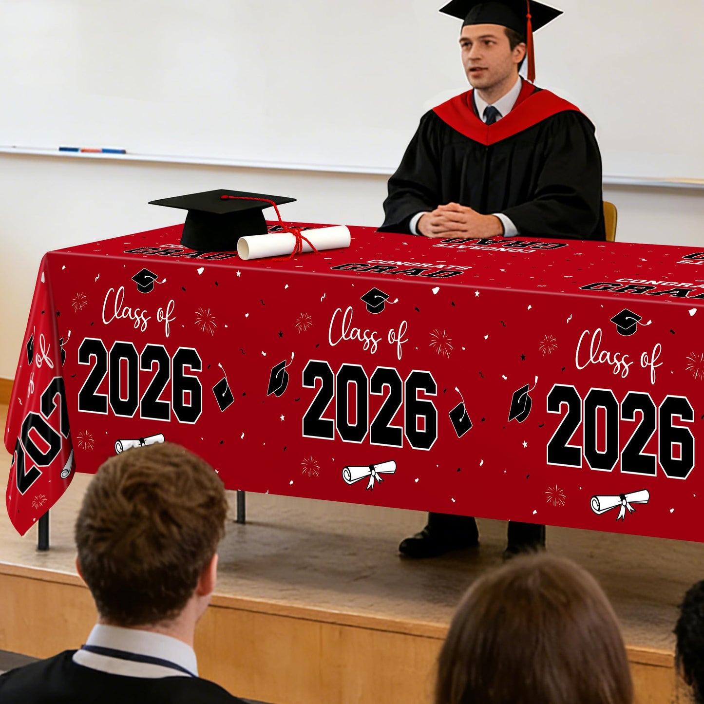 QZYL 4 Pack Graduation Table Cloth, 54" x 108" Red 2026 Graduation Table Decorations, Disposable Grad Party Decorations for College, Rectangle Plastic Tablecloth for Class of 2026 Congrats Grad