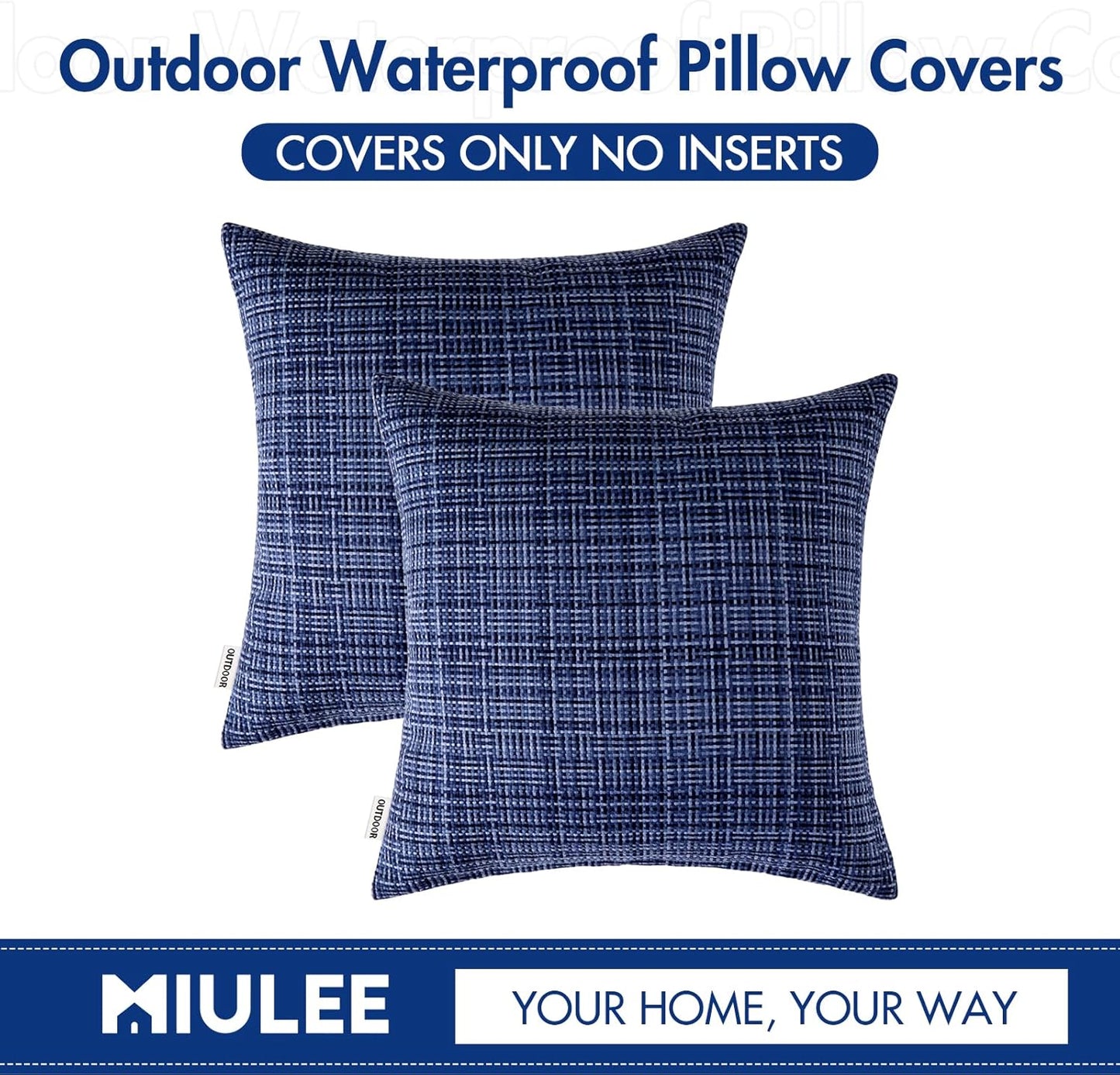 MIULEE Outdoor Waterproof Throw Pillow Covers - Decorative Navy Blue Cushion Covers | 18x18 Inch, Pack of 2