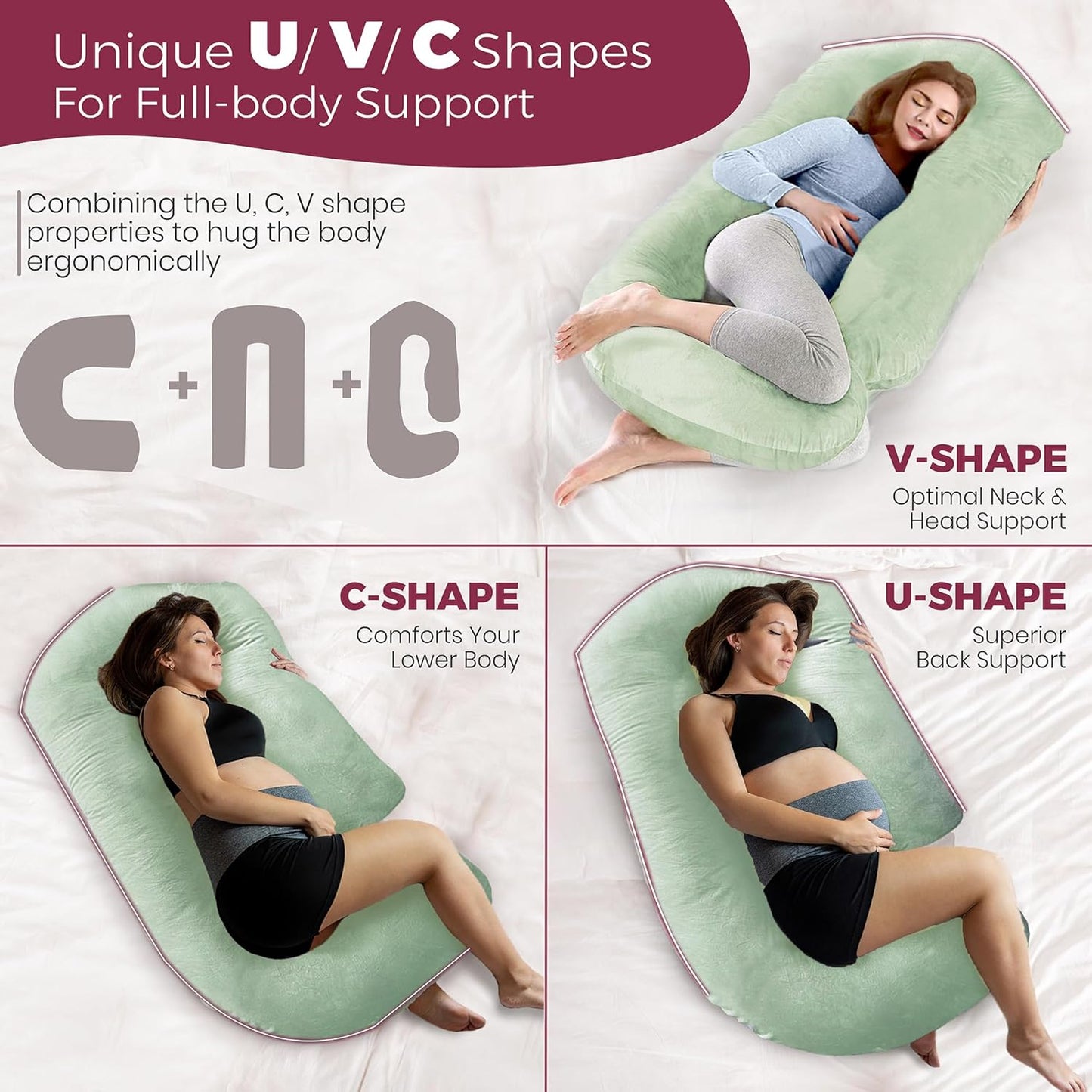PILLANI Pregnancy Pillow - V C U Shaped 57-Inch Full Body Support Pillow with Removable Cover | Cooling Maternity Comfort