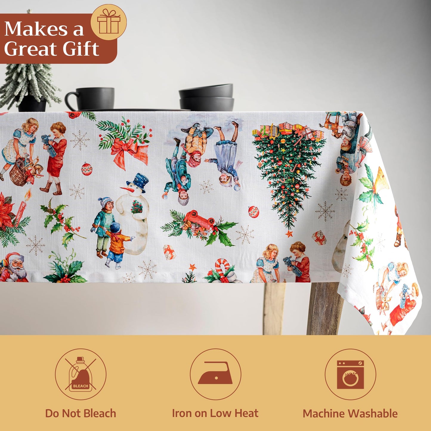 Maison d' Hermine Table Cloth Square Table 100% Cotton 60 x 60 Inches Fall Tablecloth Reusable Everyday Use for Thanksgiving Christmas Decorations Dining Farmhouse Party (Chromo)