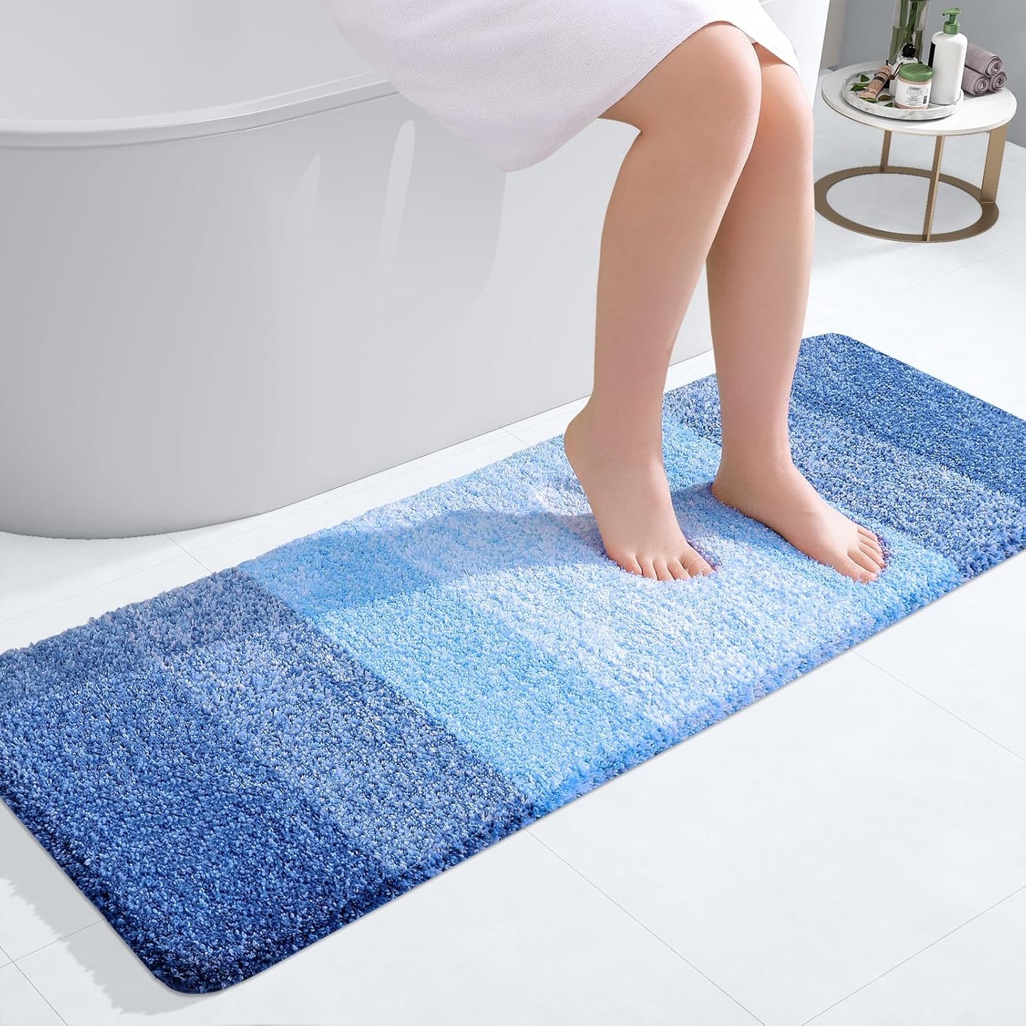 OLANLY Bathroom Runner Rug - Extra Soft Microfiber Mat with Rubber Backing | Quick Dry, 47x17, Light Royal Blue