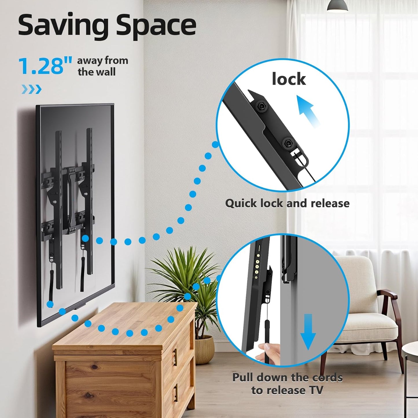 USX STAR Fixed TV Wall Mount - Low Profile Design for 37-86 Inch Screens | Supports Up to 132 lbs, VESA 600x400mm