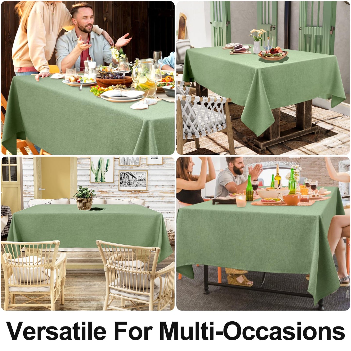 Smiry Rectangle Table Cloth Linen Textured, Waterproof Spillproof Anti-Wrinkle Burlap Tablecloth, Washable Decorative Fabric Table Cover for Dining, Party, Banquet, 52 x 70 Inch, Sage Green