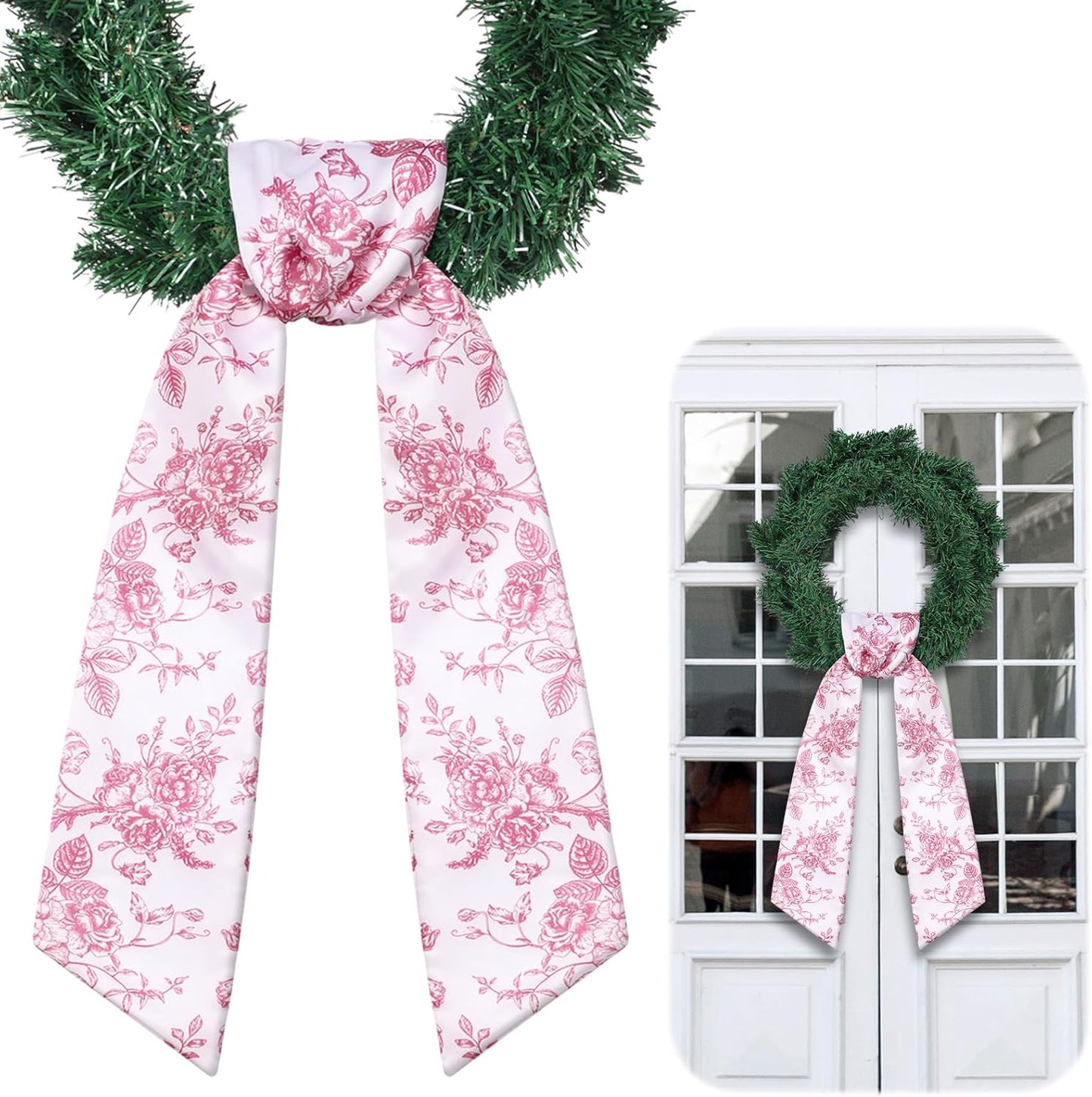VitalCozy Red Floral Wreath Sash - Elegant Satin Ribbon for Monogrammed Decor | Indoor/Outdoor Use