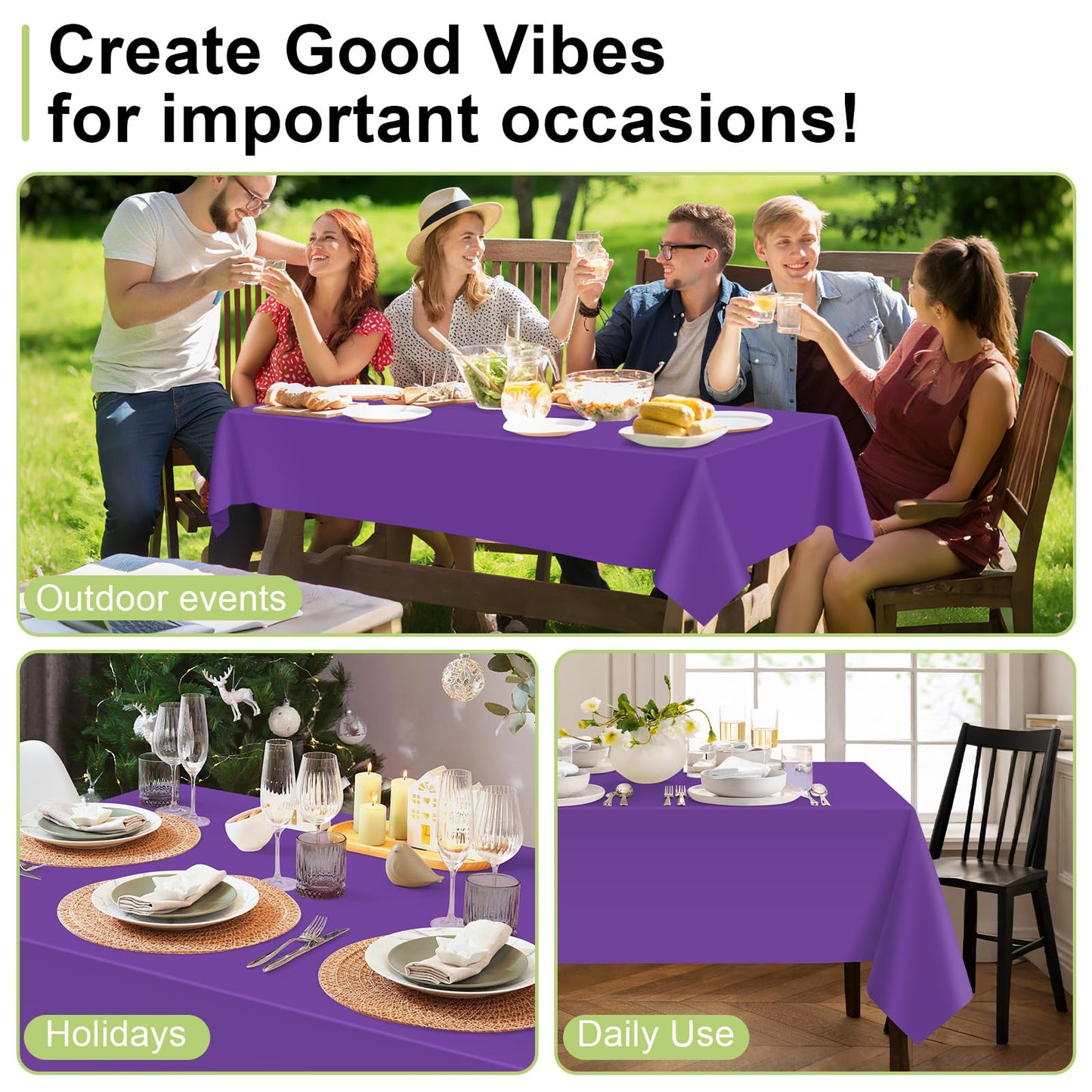 QIKSION Purple Plastic Table Cloth Disposable 2 Pack, 54 x 108 Inch Tablecloths for Party, Birthday, Graduation, Halloween Decorations, Rectangle Table Cover