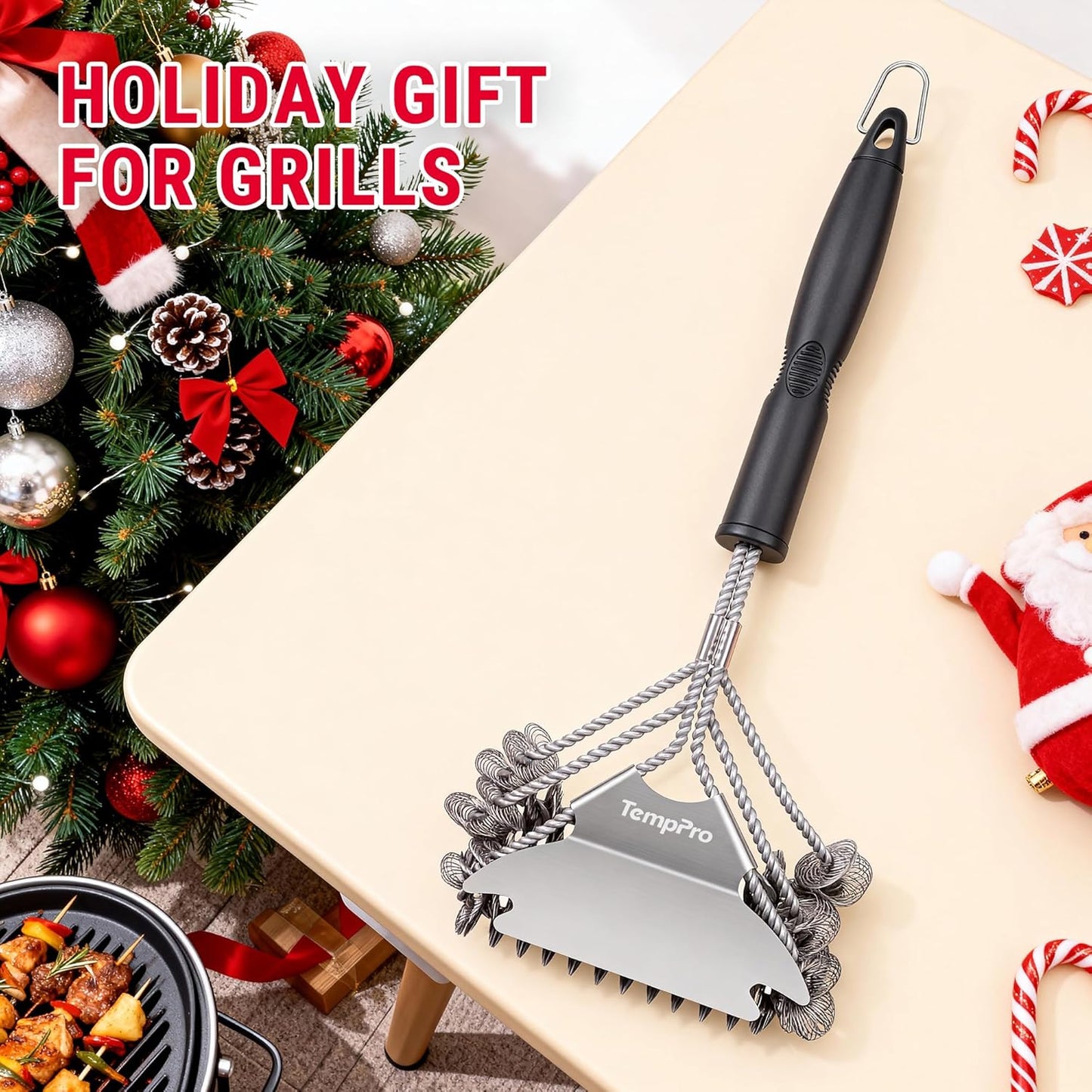 TempPro BBQ Grill Brush - Bristle-Free Stainless Steel Cleaner for Safe Grilling | Perfect BBQ Accessory