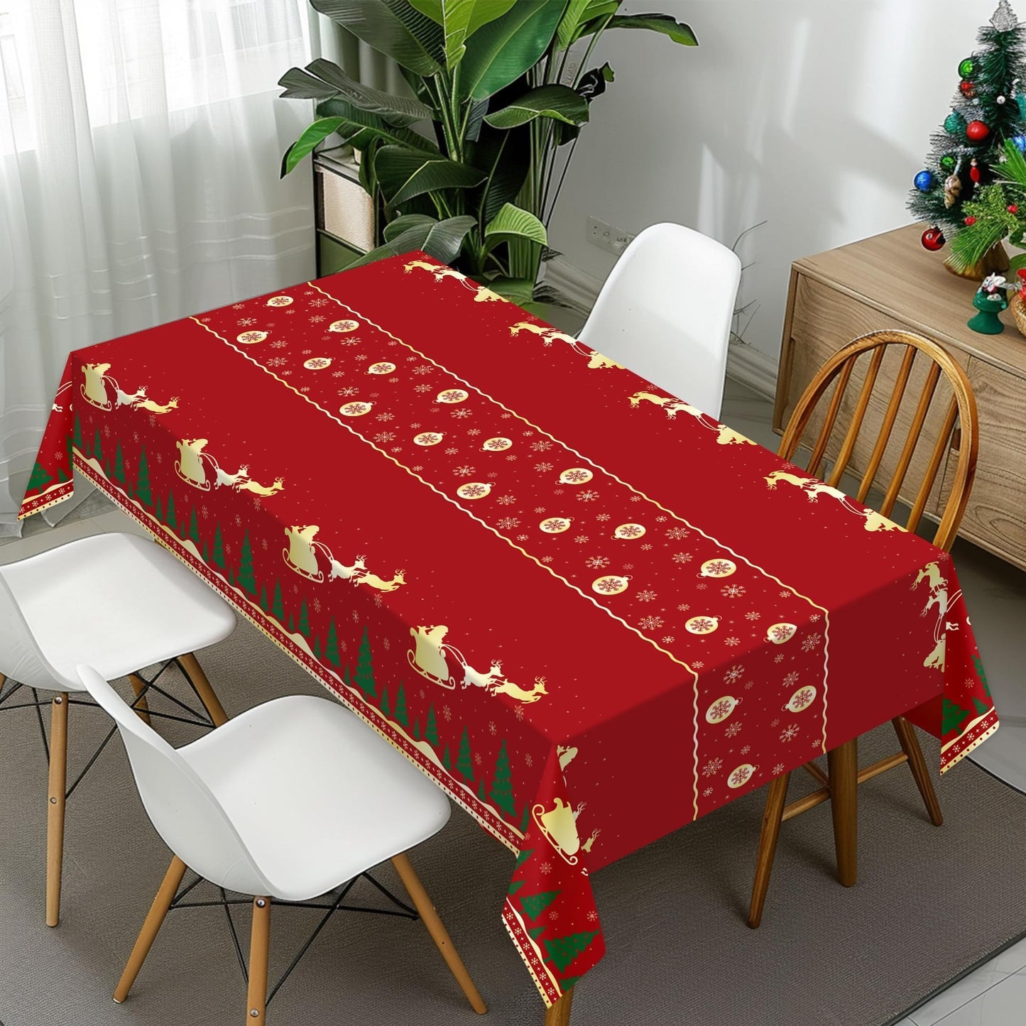 Christmas Tablecloth,2 Pack Disposable Plastic Tablecloths for Rectangle Tables 54"x108",Christmas Decorations,Red Reindeer Table Cloths for Home,Dinner,Xmas Table Cover for Outdoor,Picnic,Birthday