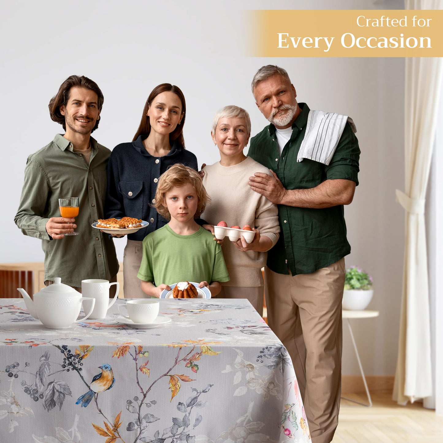 Maison d' Hermine Table Cloth Rectangle Table 100% Cotton 70 x 120 Inches Fall Tablecloth Reusable Everyday Use for Thanksgiving Christmas Decorations Dining Farmhouse Party (Equinoxe - Grey)