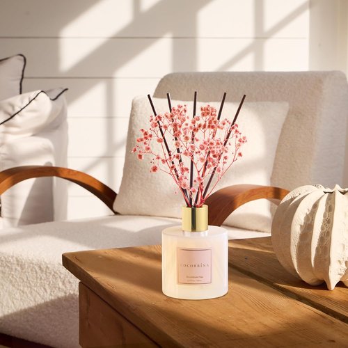 Cocorrína Premium Reed Diffuser Set - Sandalwood Rose with Preserved Baby's Breath | 6.7oz Home Fragrance Decor