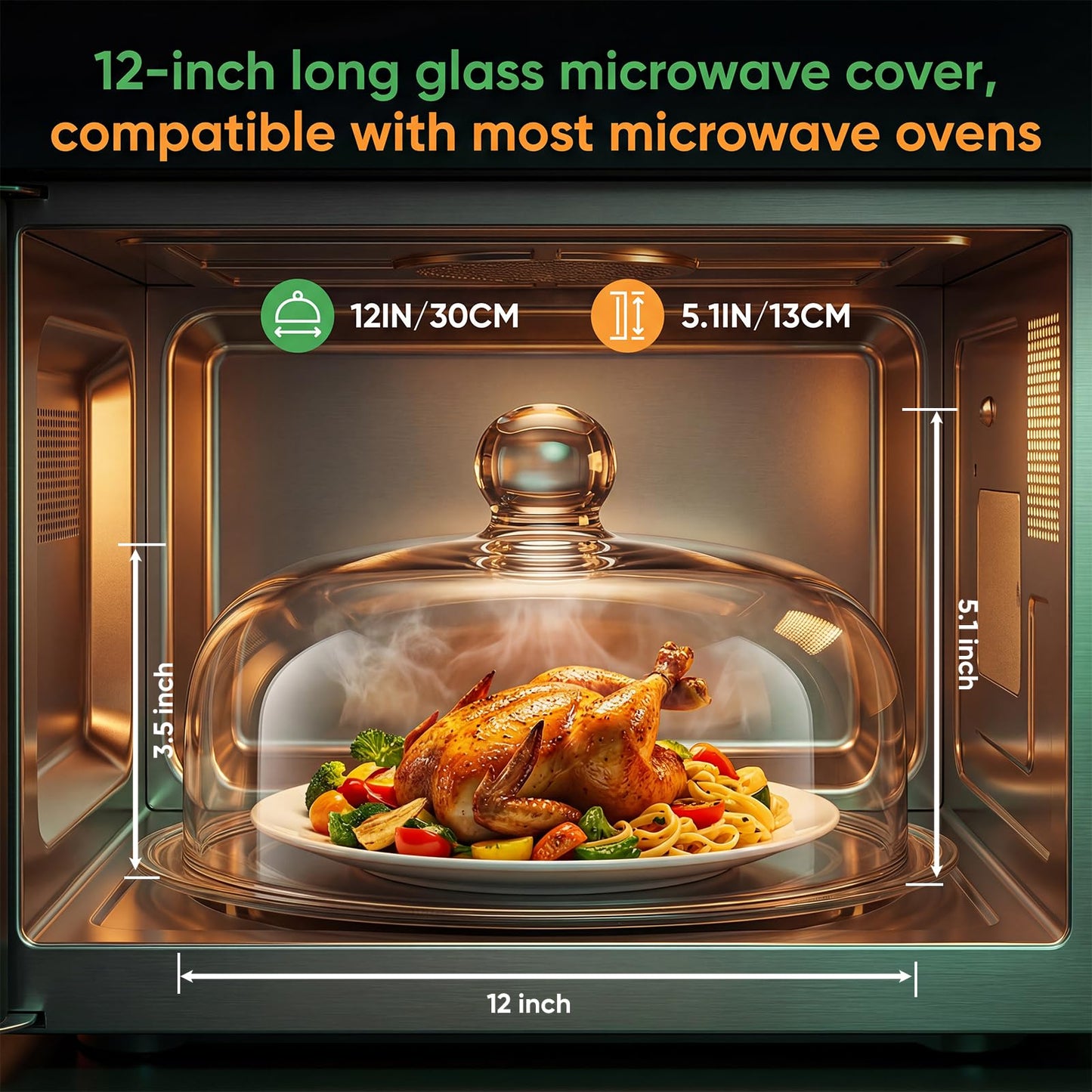 12" Borosilicate Glass Microwave Splatter Cover, Large Clear Food Cover with Handle, 12-Inch Plate Lid, BPA-Free, Heat-Resistant & Dishwasher-Safe Microwave Splatter Guard for Reheating
