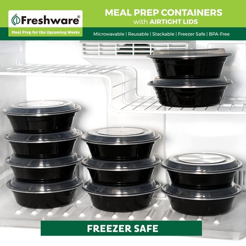 Freshware Meal Prep Bowl Containers [30 Pack] Plastic Bowls with Lids for Soup and Salad, Food Storage Bento Box, BPA Free, Stackable, Lunch Boxes, Microwave/Dishwasher/Freezer Safe (28 oz)