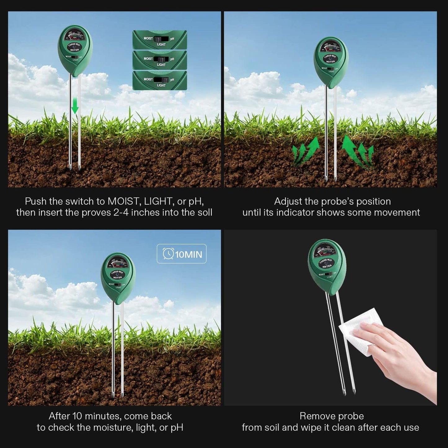 VIVOSUN 3-in-1 Soil Tester - Moisture, Light & pH Meter for Healthy Plant Growth | Indoor & Outdoor Use