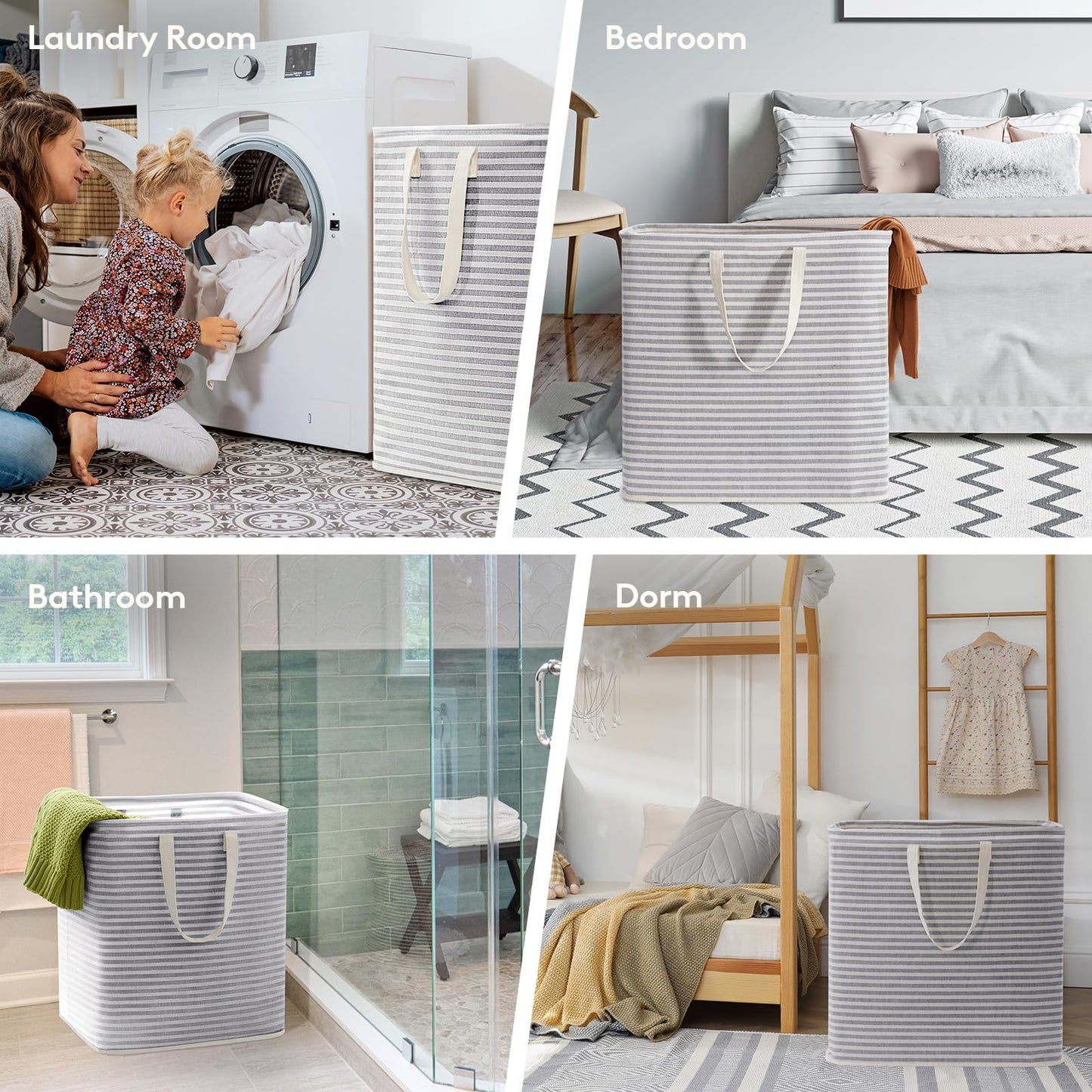 Lifewit 3 Pack Laundry Basket 90L Each, Collapsible Clothes Hamper with Reinforced Handles, Freestanding Waterproof Design for Bedroom and Laundry Room, Grey 270L Total