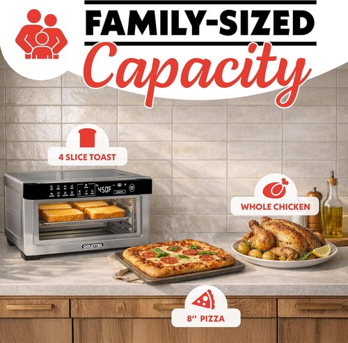 Gourmia Digital Air Fryer Toaster Oven - 4 Slice Capacity, 12 Cooking Presets, Stainless Steel