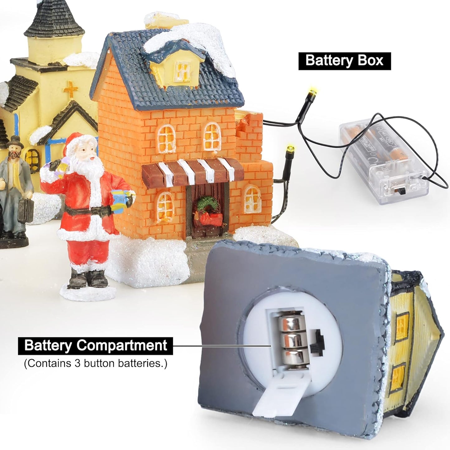Skiennix Christmas Village Set - LED Lighted Houses with Figurines | Indoor Holiday Decor Collection