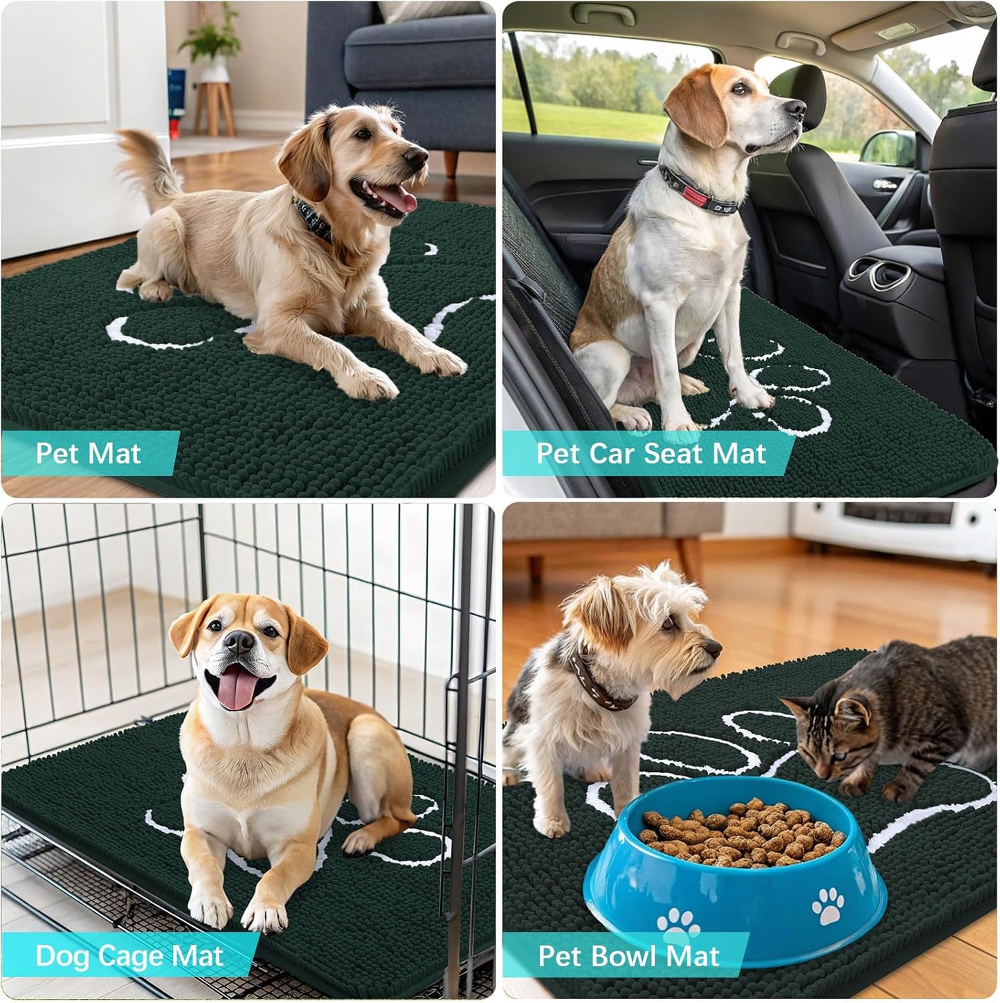 OLANLY Dog Door Mat - Absorbent Non-Slip Mud Mat for Muddy Paws | 40x32, Blackish Green, Quick Dry Chenille