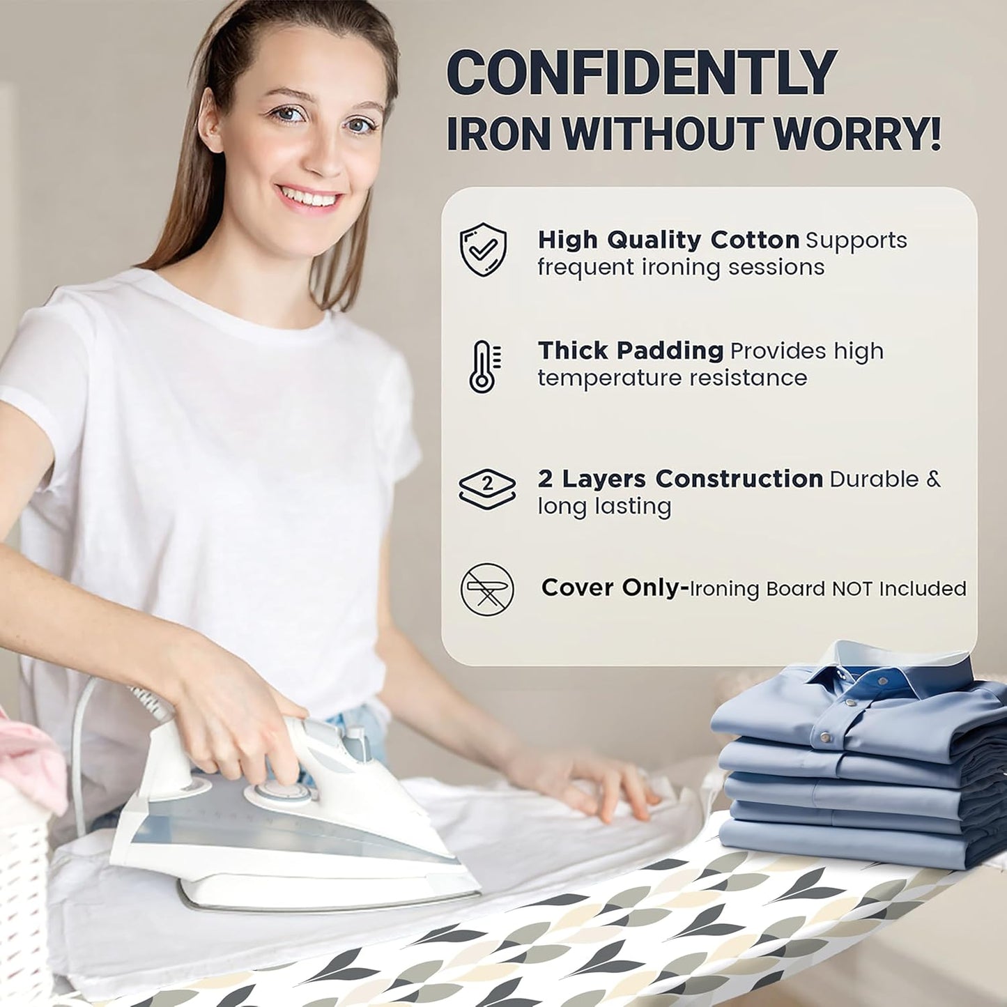 UniSimp Ironing Board Cover - Extra Thick Natural Cotton, Scorch & Stain Resistant | 18"x49" Foliage Design
