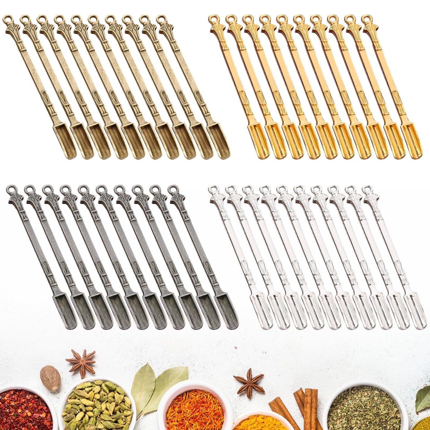 Tideme 40 Pcs Mini Shovel Spoons,Tiny Spoons for Powder,Metal Spoon Power Scoop Tableware Charm Mini Pendant Spoon for Measuring Spices,Herbs,Powder,Coffee,Sugar