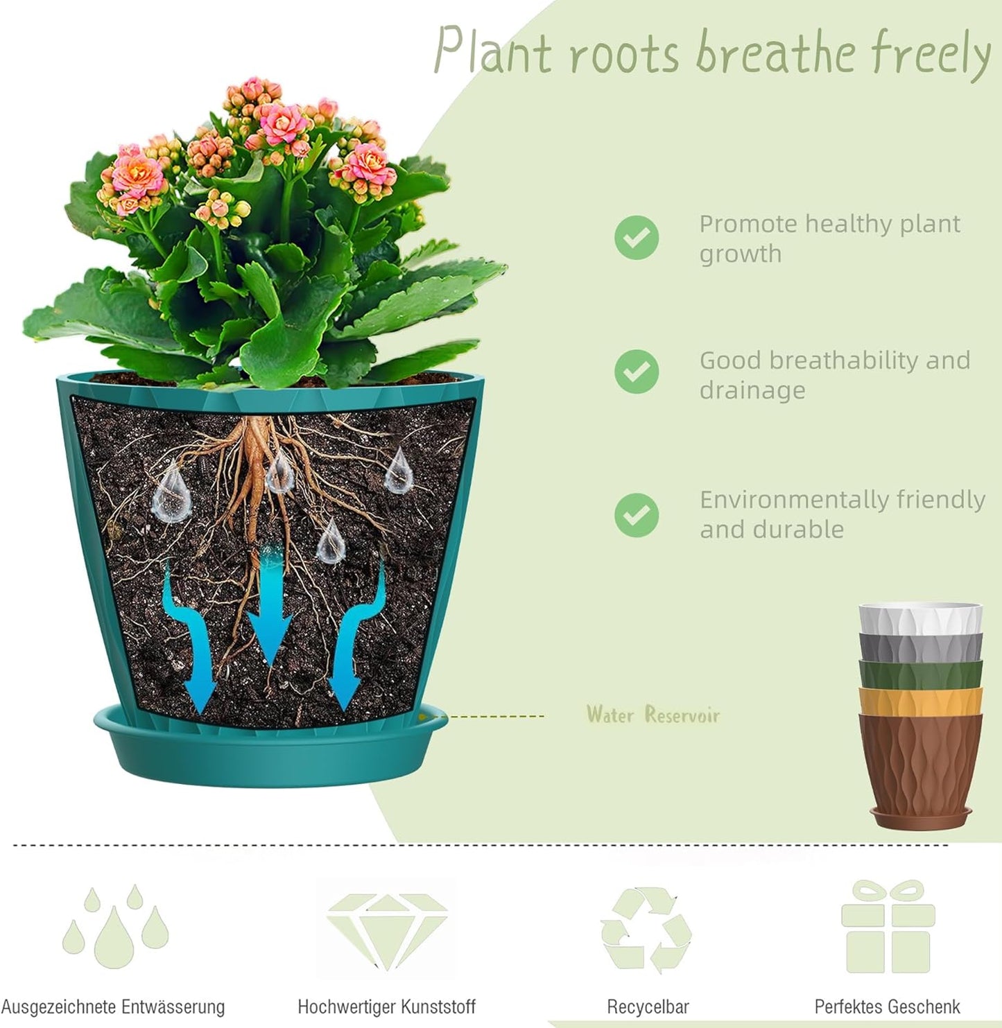 Skiennix 6-Inch Plant Pots - Colorful Indoor Planters with Drainage Holes & Trays | Perfect for Succulents & Herbs