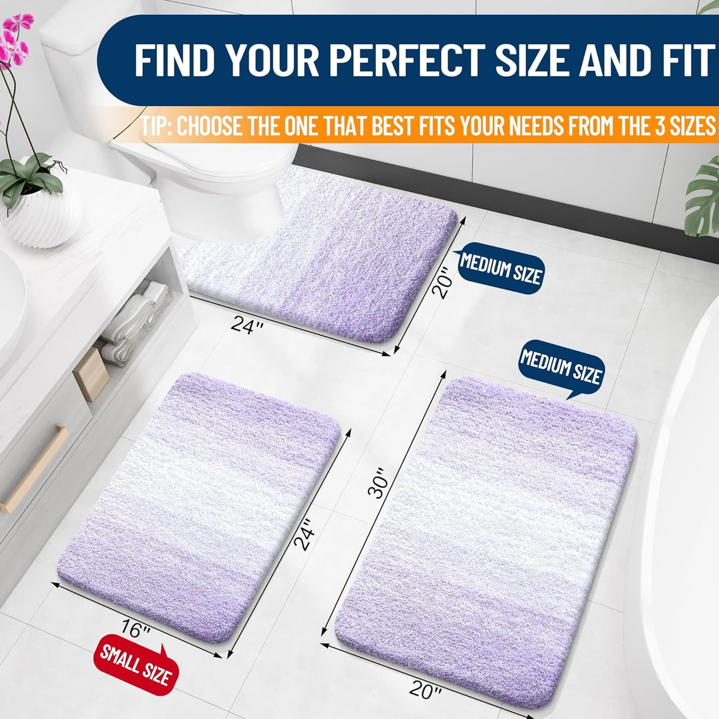 OLANLY Large Bath Rug Mat - Extra Soft Microfiber, Quick Dry & Washable - 40x24, Light Purple