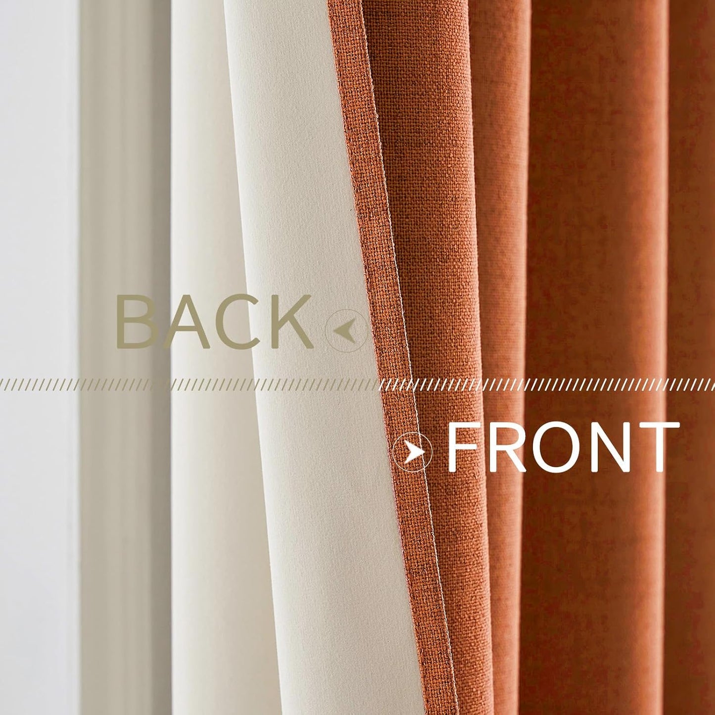MIULEE Blackout Linen Curtains - 100% Thermal Insulated Orange Drapes for Bedroom & Living Room | 52 x 90 Inch (2 Panels)