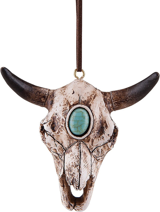 Southwestern Cow Skull Decorative Ornament - Rustic Texas Ranch Decor for Christmas & Halloween