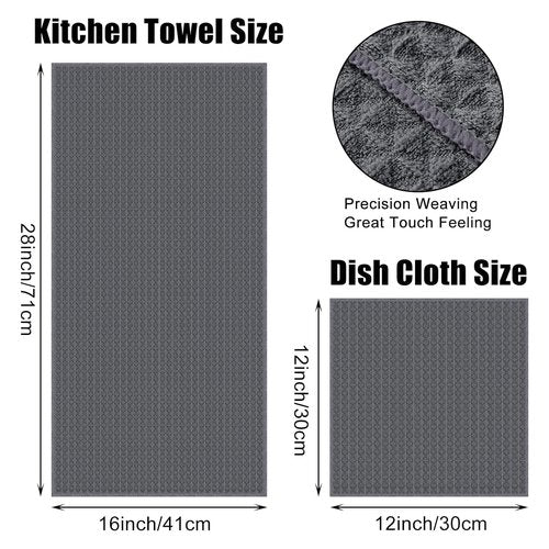 Homaxy Microfiber Waffle Weave Kitchen Towels Set, 16 x 28 Inch and 12 x 12 Inch Ultra Absorbent and Solid Color Dish Towels, 8 Pack, Dark Grey