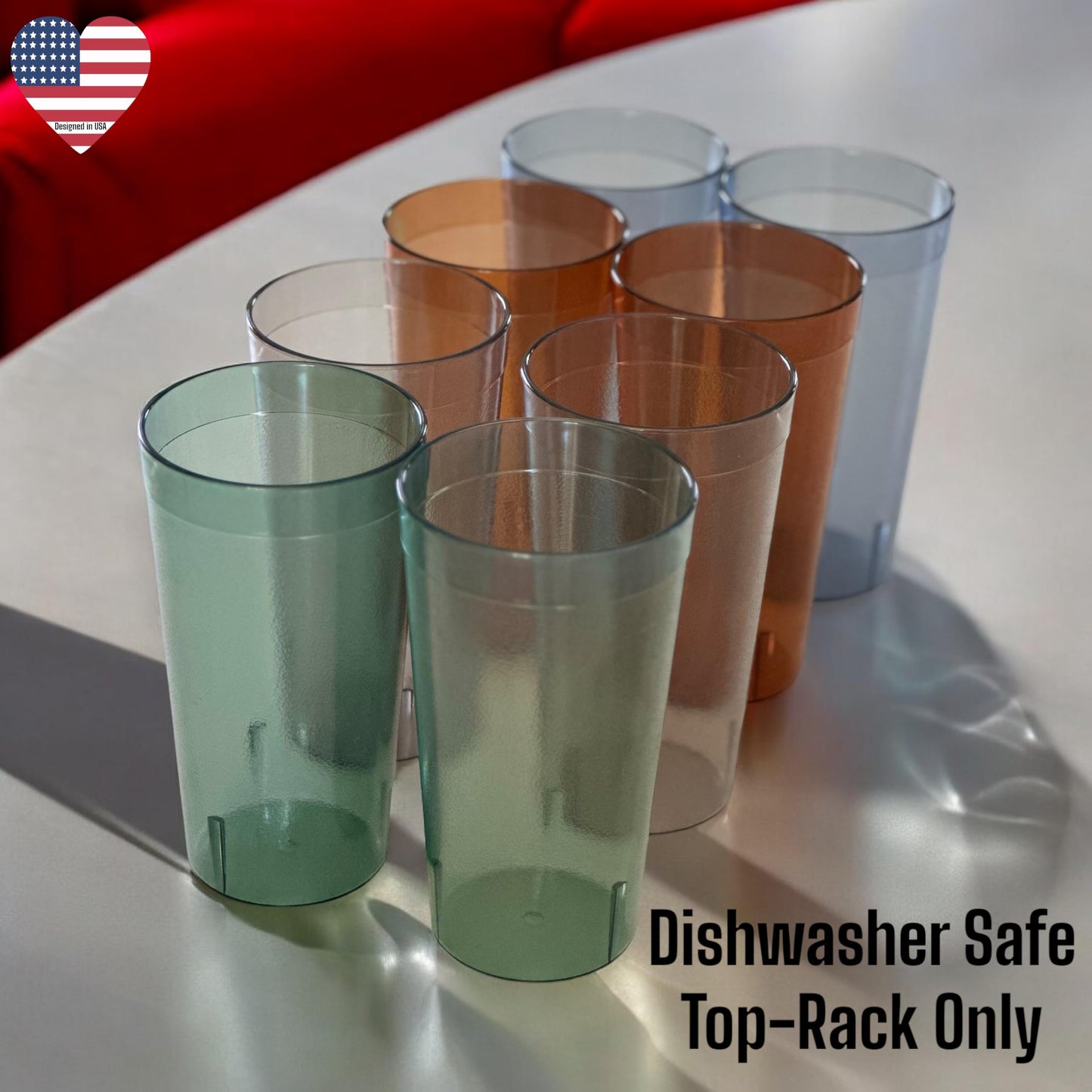 Oojami Set of 16 Plastic Tumblers, 20-Ounce Reusable Cups, BPA-Free & Shatterproof, Stackable Restaurant-Style Drinking Glasses for Water, Juice, and Everyday Use, Dishwasher Safe 20 oz