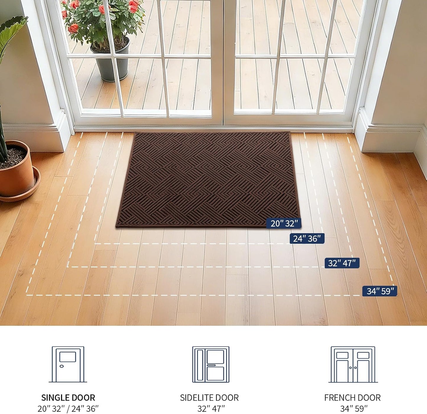 YIHOUSE Dirt Trapper Door Mat - Non-Slip, Washable, Dirt Resistant | 20" x 32", Brown Entryway Mat