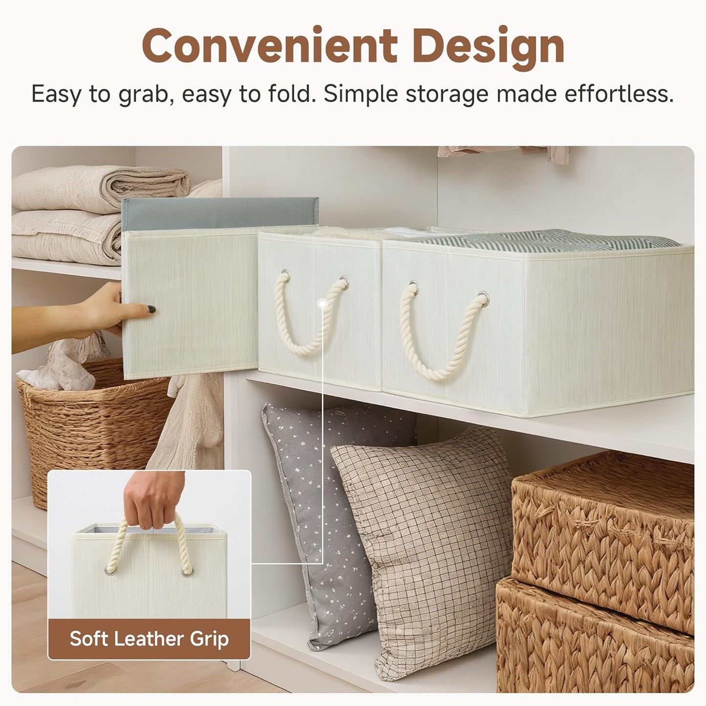 StorageWorks Storage Baskets - Fabric Storage Bins for Closet Organization | Large 3-Pack in Beige, White & Ivory