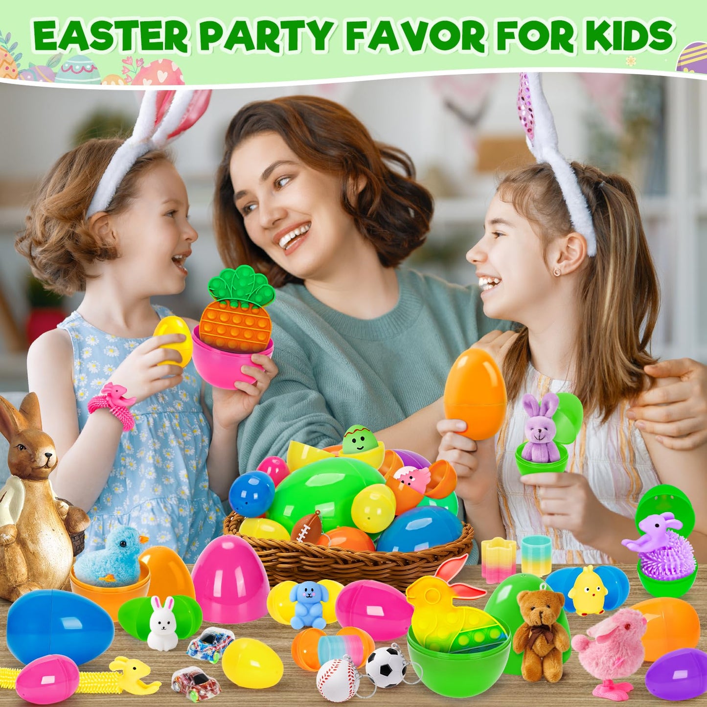 Jumlys 30 Pack Prefilled Easter Eggs with Toys, Mix 4 Sizes Surprise Plastic Easter Eggs with Toys Inside, Perfect for Easter Egg Hunt , Basket Stuffers and Party Favors