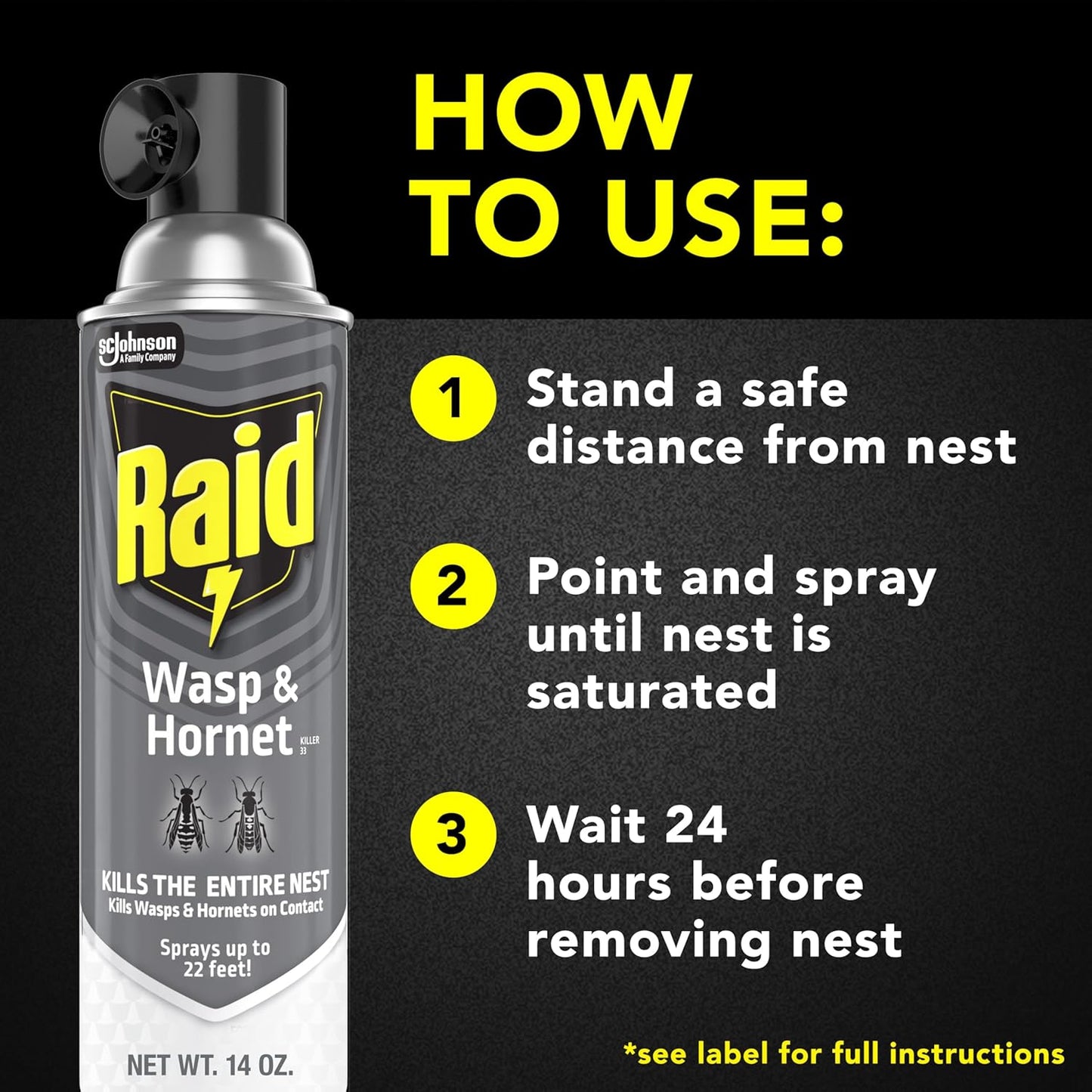 Raid Wasp & Hornet Killer Spray - Effectively Eliminates Entire Nests | 14 Oz, 2 Count
