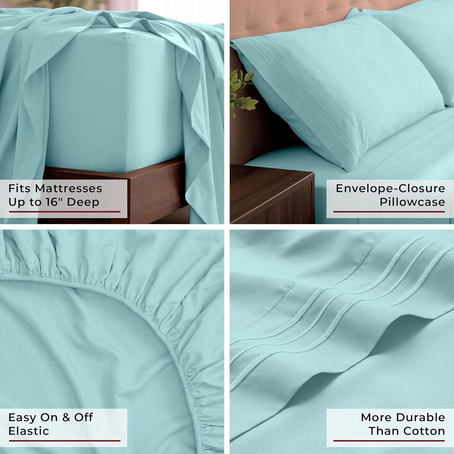 Mellanni California King Sheets Set - 4 PC Hotel Luxury Bedding | Extra Soft, Cooling, Wrinkle-Resistant (Aqua)
