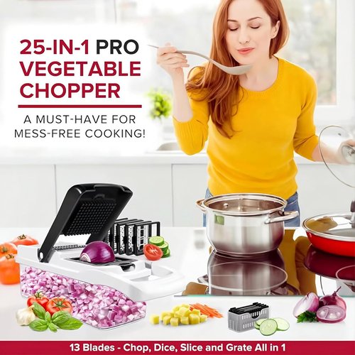 25-in-1 Vegetable Chopper by Skiennix - Multi-Function Food Slicer with Stainless Steel Blades & BPA-Free Container