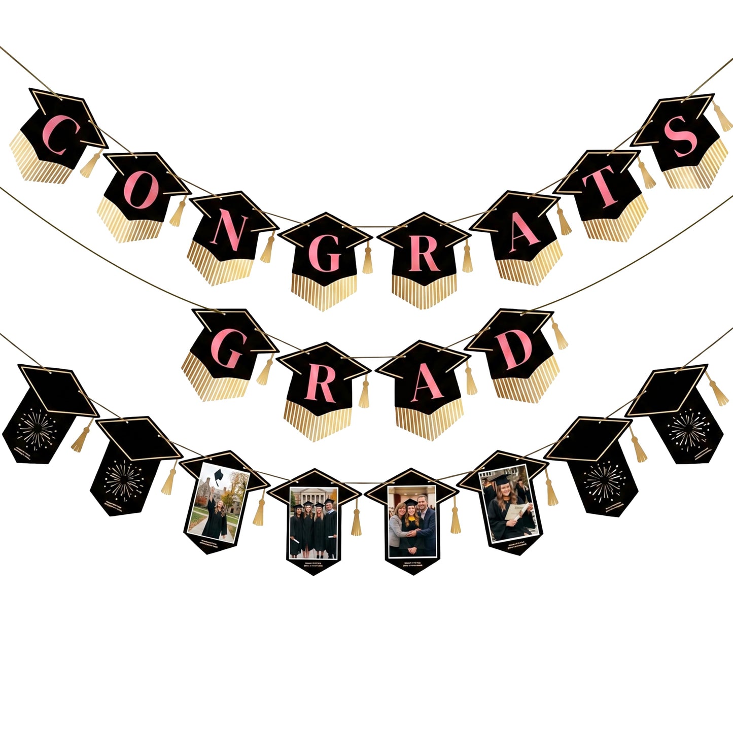 PartyWoo Class of 2026 Black Pink Gold Graduation Banner Decorations 2pcs Black Pink Gold 2026 Hanging Congrats Grad Party Banner Supplies for Middle High School College Graduation Party Decorations